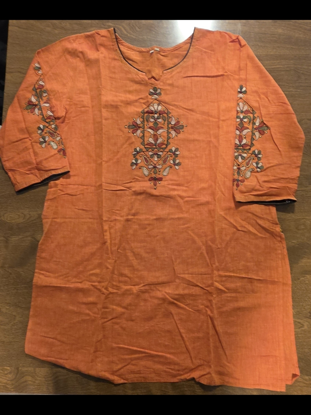 Embroidered Orange Indian Tunic Top